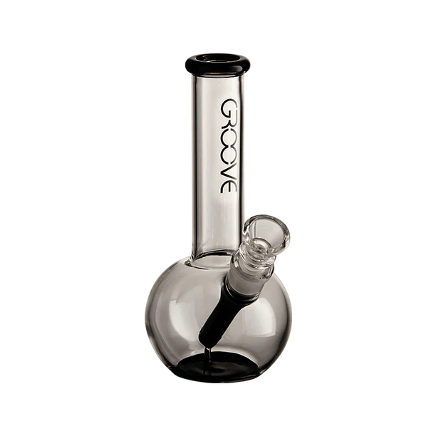 Groove 7" Round Water Pipe in BlkClear, Borosilicate Glass, for Dry Herbs, Side View