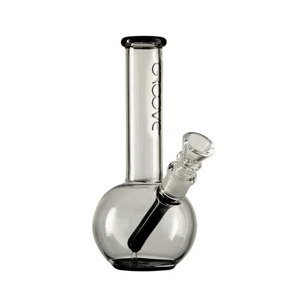 Groove 7" Round Borosilicate Glass Water Pipe for Dry Herbs, Front View on Black