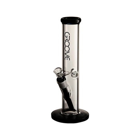 Groove Straight Tube Water Pipe for Dry Herbs, Front View on Seamless Black Background