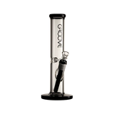 Groove Straight Tube Water Pipe for Dry Herbs, Clear Glass, Front View