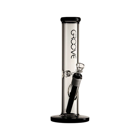 Groove Straight Tube Water Pipe for Dry Herbs, Clear Glass, Front View