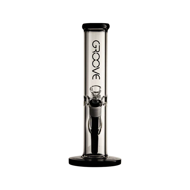 Groove Straight Tube Water Pipe for Dry Herbs, Front View on Seamless White Background