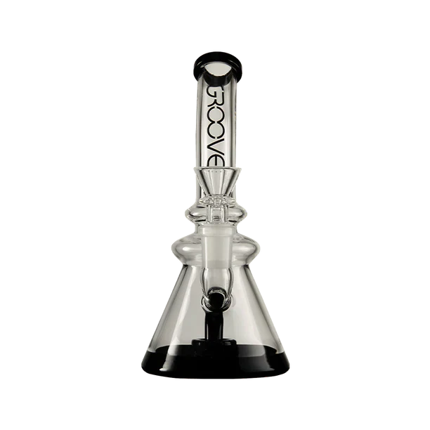 Groove Water Pipe Beaker Rig with clear glass design, front view on a black background