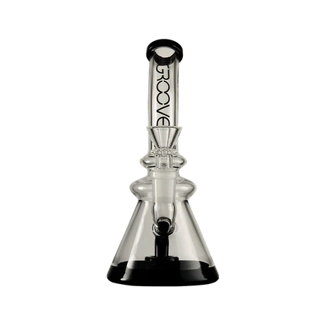 Groove Water Pipe Beaker Rig with clear glass design, front view on a black background