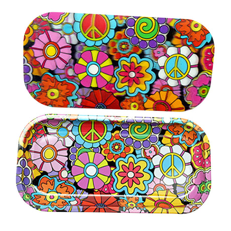 Groovy Flowers Metal Rolling Tray with 3D Magnetic Cover, 8.25" x 4", vibrant floral design