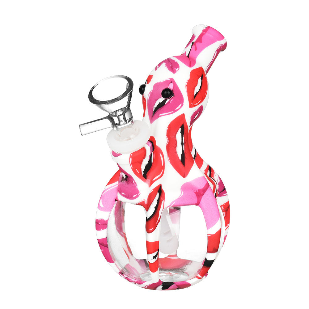 Guardian Octopus Water Pipe, 5.5" 14mm Female, Pink and White Swirl, Front View on White