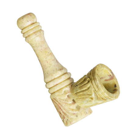 Hand Carved Stone Pipe with 3" Height and Removable Bowl for Dry Herbs, Side View