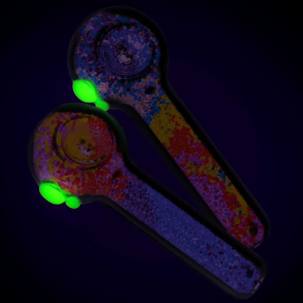 5" Hand-Filled Frit Glass Spoon Pipes with Glow Effect in Dark - Top View
