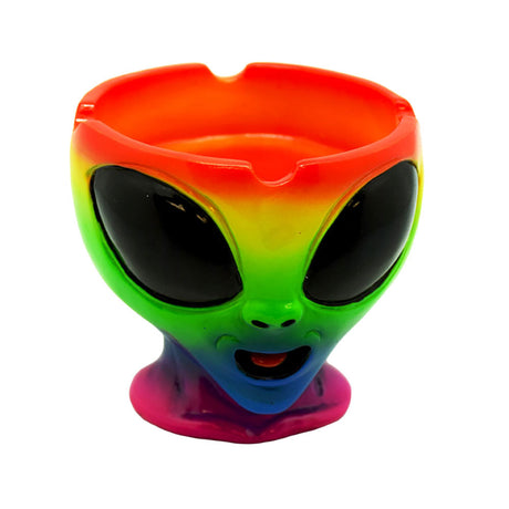 Happy Dayz Rainbow Alien Head Ashtray, Polyresin, 3.5" size, vibrant front view