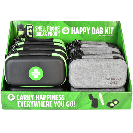 Happy Kit Dab Kits in assorted colors displayed in box, torchless and travel-friendly