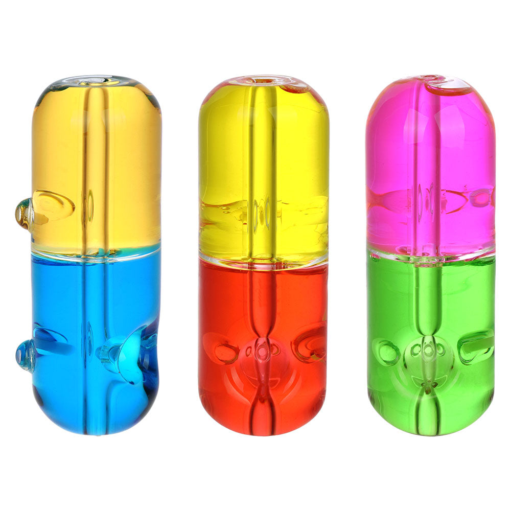 Bicolor Glycerin Hand Pipes in Blue/Yellow, Red/Yellow, and Pink/Green - Cool Hits