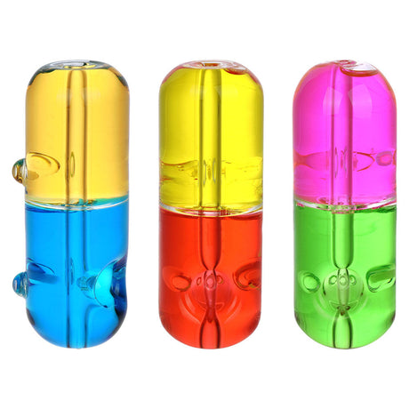 Bicolor Glycerin Hand Pipes in Blue/Yellow, Red/Yellow, and Pink/Green - Cool Hits