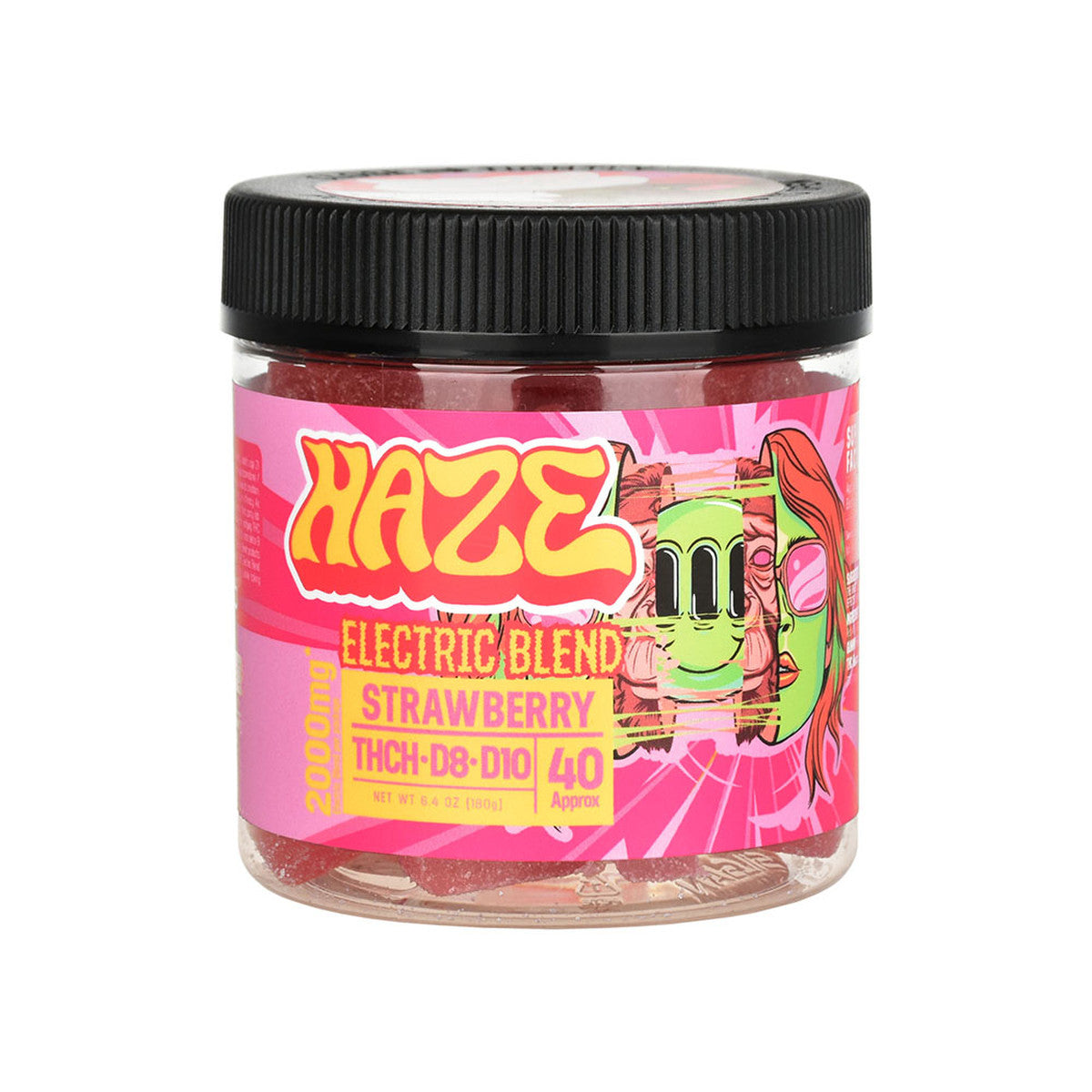 Haze Electric Blend Strawberry Gummies, 2000mg THCH D8 D10, 40ct Jar Front View