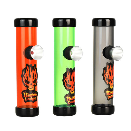 Headway Acrylic Steamroller Pipes in Assorted Colors with Flame Design - Front View