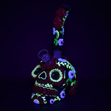 Heavy Flowered Sugar Skull Glow Glass Water Pipe | 10" | 19mm F