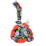 Heavy Flowered Sugar Skull Glow Glass Water Pipe | 10" | 19mm F