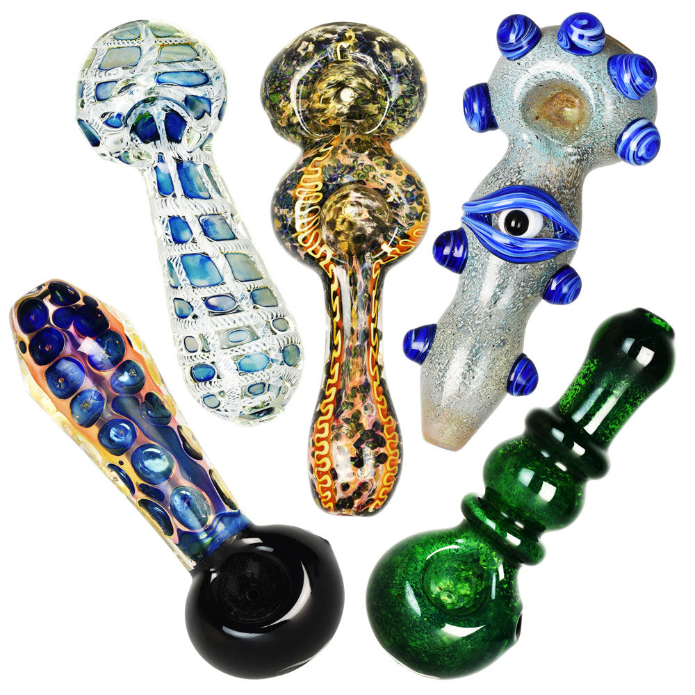 Assorted Heavy Worked Spoon Pipes, Thick Glass, Portable Design for Dry Herbs, 20 Pack