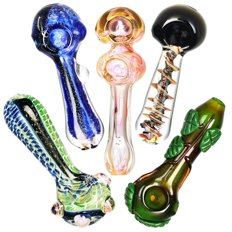 Assorted Heavy Worked Borosilicate Glass Spoon Pipes, 4"-5", Thick Glass, 20pc Bundle