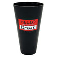 Black 42oz Jumbo Cup with "Hello My Name Is Drunk" sticker, front view, perfect novelty gift