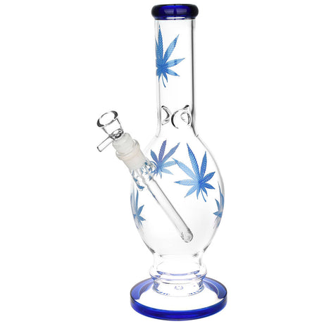 12" Hemp Leaf Egg Vase Water Pipe with 14mm Female Joint, Borosilicate Glass, Front View