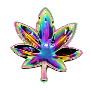 Ceramic Hemp Leaf Shaped Ashtray with Rainbow Iridescent Finish - Top View