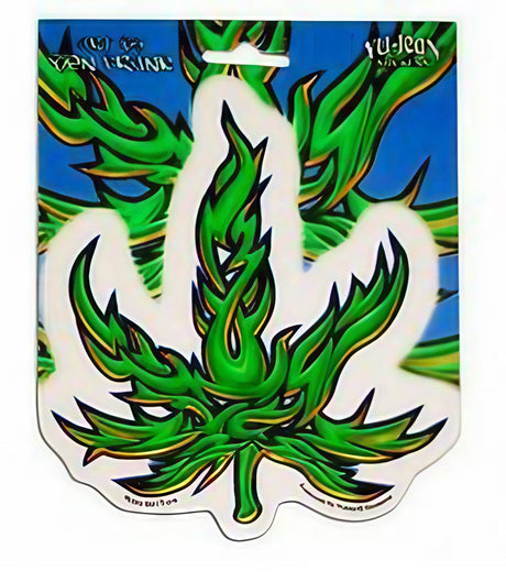 Yujean Hemp Leaf Sticker in vibrant green, novelty design, perfect for personalizing items, 3.5" size