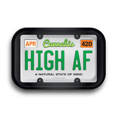Hemp License Plate Rolling Tray - 420, Metal Silicone, 11.25" x 7.25" Top View