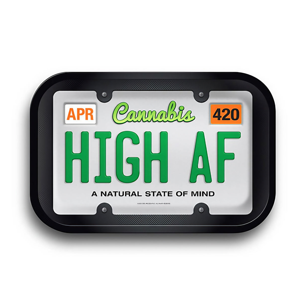 Hemp License Plate Rolling Tray - 420, Metal Silicone, 11.25" x 7.25" Top View