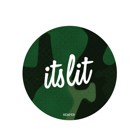 Hemper 5" Shock Absorbent Glass Pad in Green Camo with 'its lit' Text, Top View