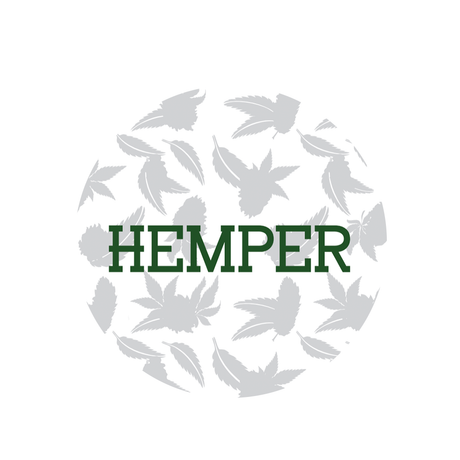 Hemper logo with cannabis leaf pattern in the background, representing dab rig accessories