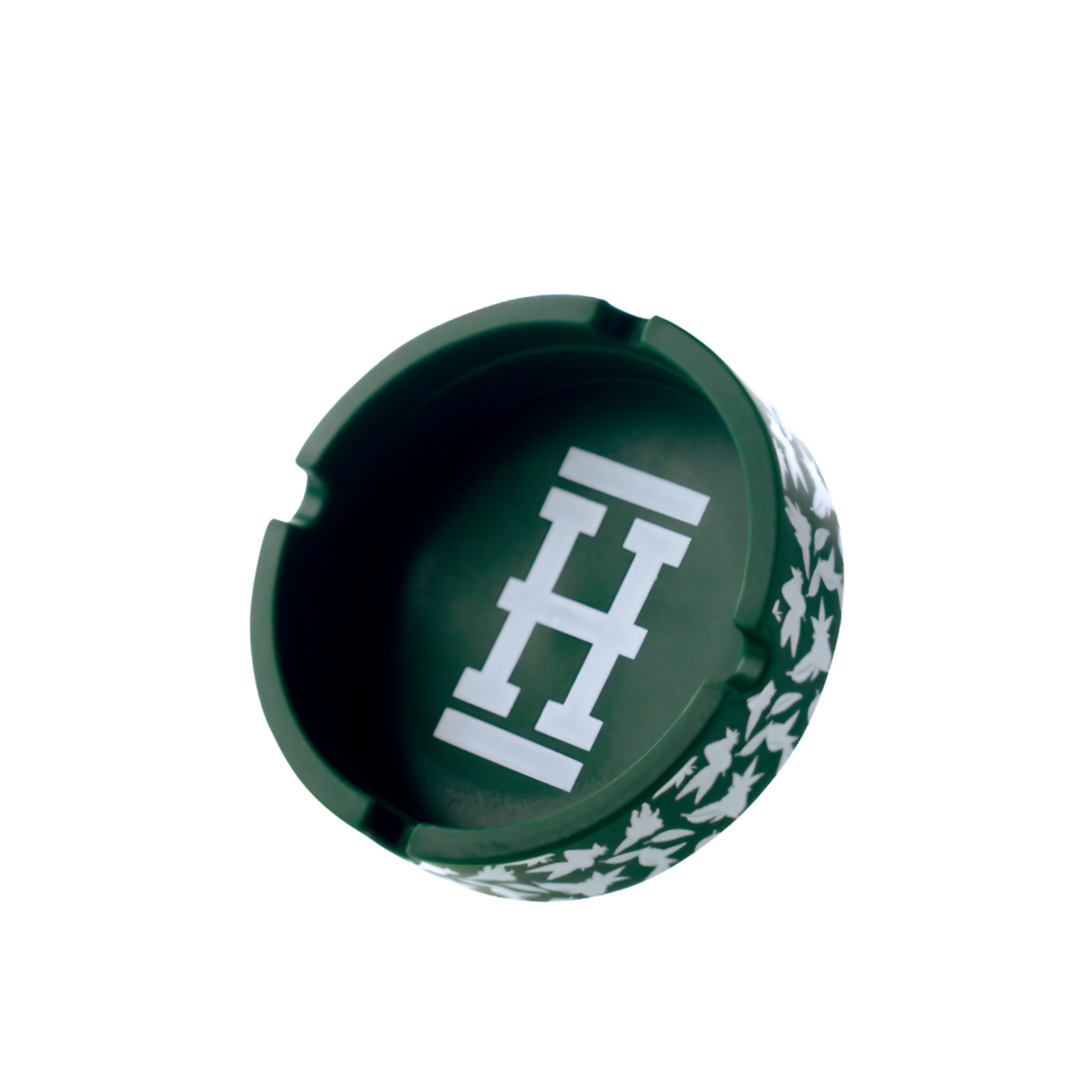 Hemper Asher "Cannaflage" Silicone Ashtray in Green/White - Top View with Notches