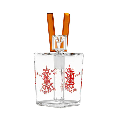 Hemper Chinese Takeout Water Pipe with clear borosilicate glass and 14mm female joint, front view.
