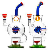 Hemper Chronic Water Pipes with blue and red accents, clear borosilicate glass, for dry herbs, side view