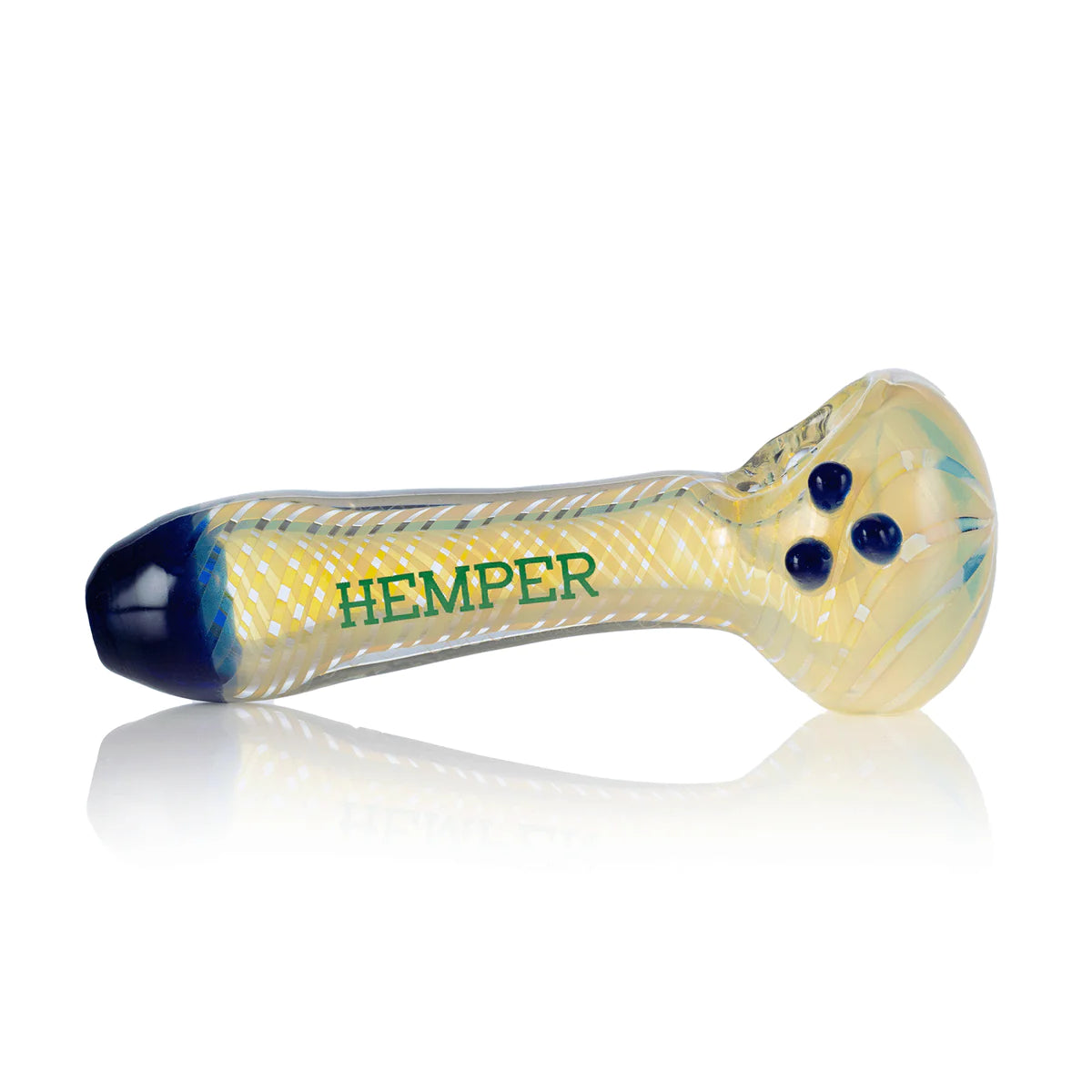 Hemper Color Changing Pipe in Blue Variant, 6" Hand Pipe with Swirling Pattern, Side View