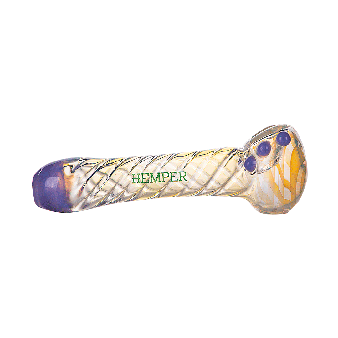Hemper 6" Hand Pipe with Color Changing Glass, Green to Purple Twist Design