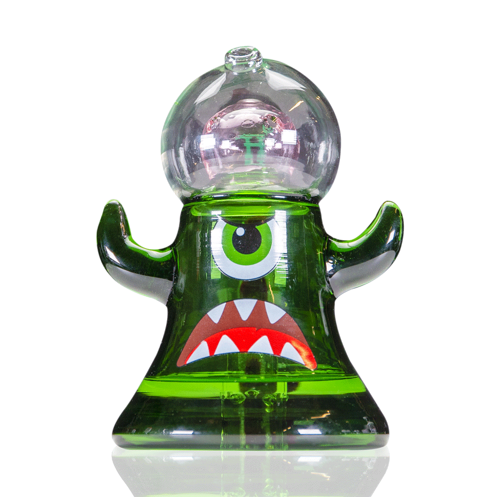 Hemper Dankzilla XL Bong in green with monster design, 14mm joint, front view on a white background