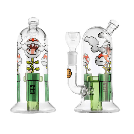 Hemper Gaming Flower Glass Water Pipe with clear borosilicate glass, front and angled views