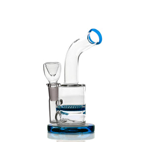 Hemper Honeycomb Rig in Blue with a 14mm Female Joint and Honeycomb Percolator, Front View