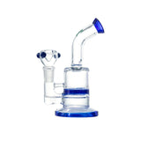 Hemper Honeycomb Rig with blue accents, 6" tall, 14mm female joint, front view on white background