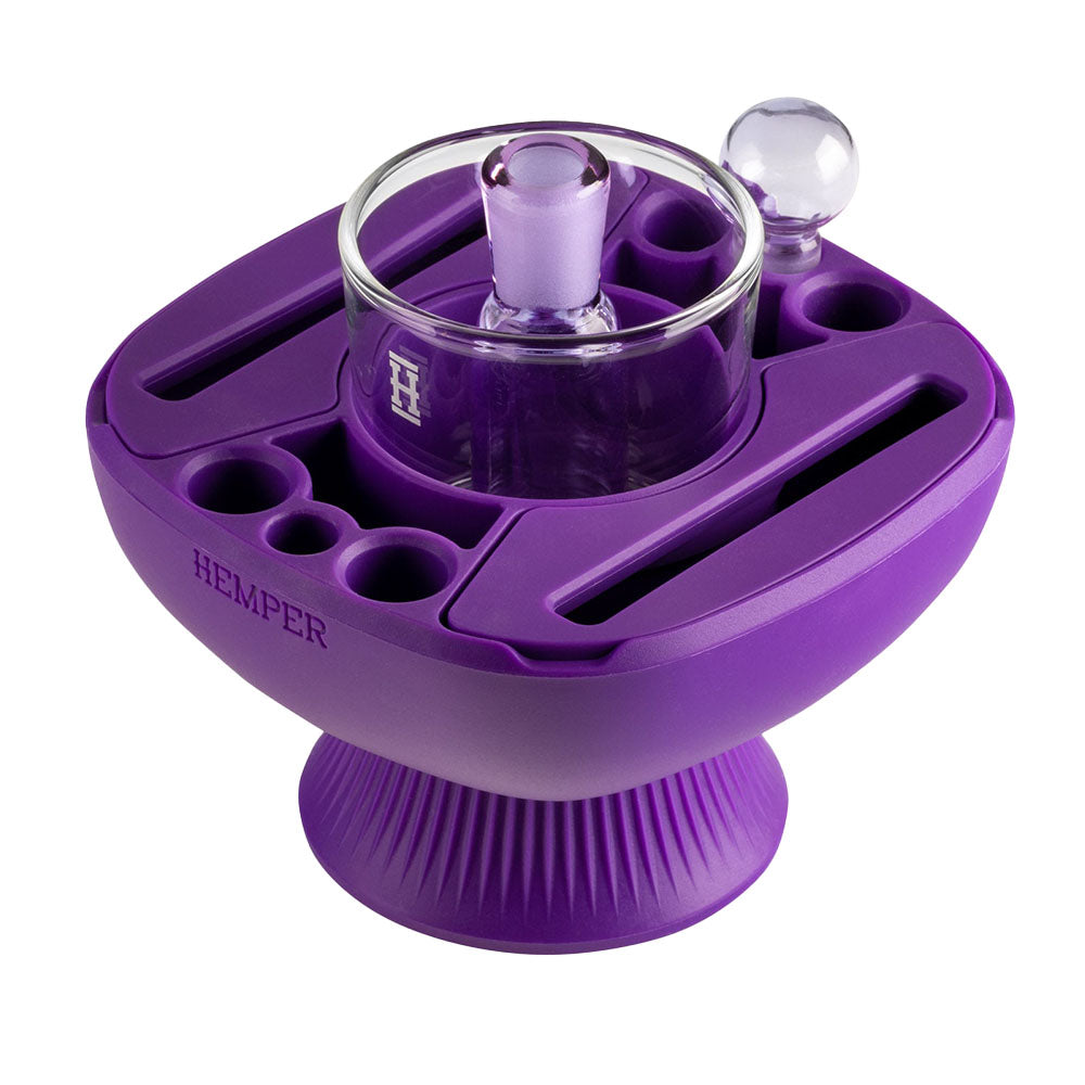 Hemper Isoplex Silicone Iso Cleaning Station in purple, top view showing compartments and dab tools