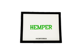 Hemper Large Silicone Dab Mat in Black with Green Logo, Top View, for Dab Rig Setup