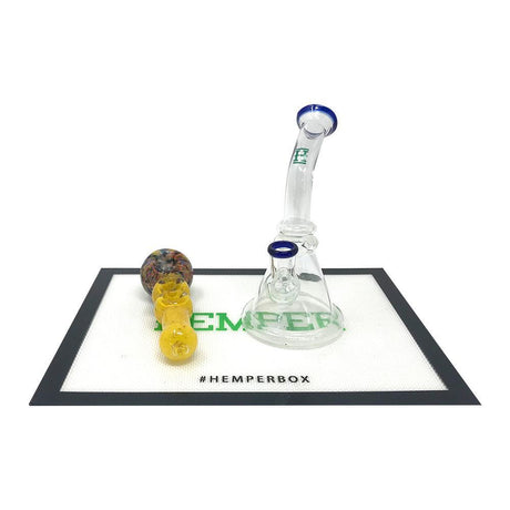 Hemper Large Silicone Dab Mat in black with white logo, ideal for organizing dab rig accessories