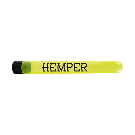 Hemper Neon Doob Tube in bright yellow with black cap, front view, perfect for travel