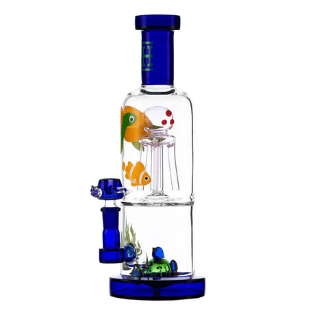 Hemper Ocean XL Water Pipe, 10" tall, with colorful sea creature designs, front view on white background