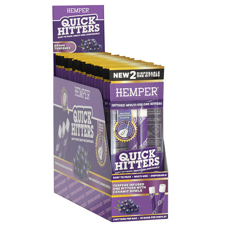 Hemper Quick Hitters display box featuring Grape flavored disposable steel one-hitters