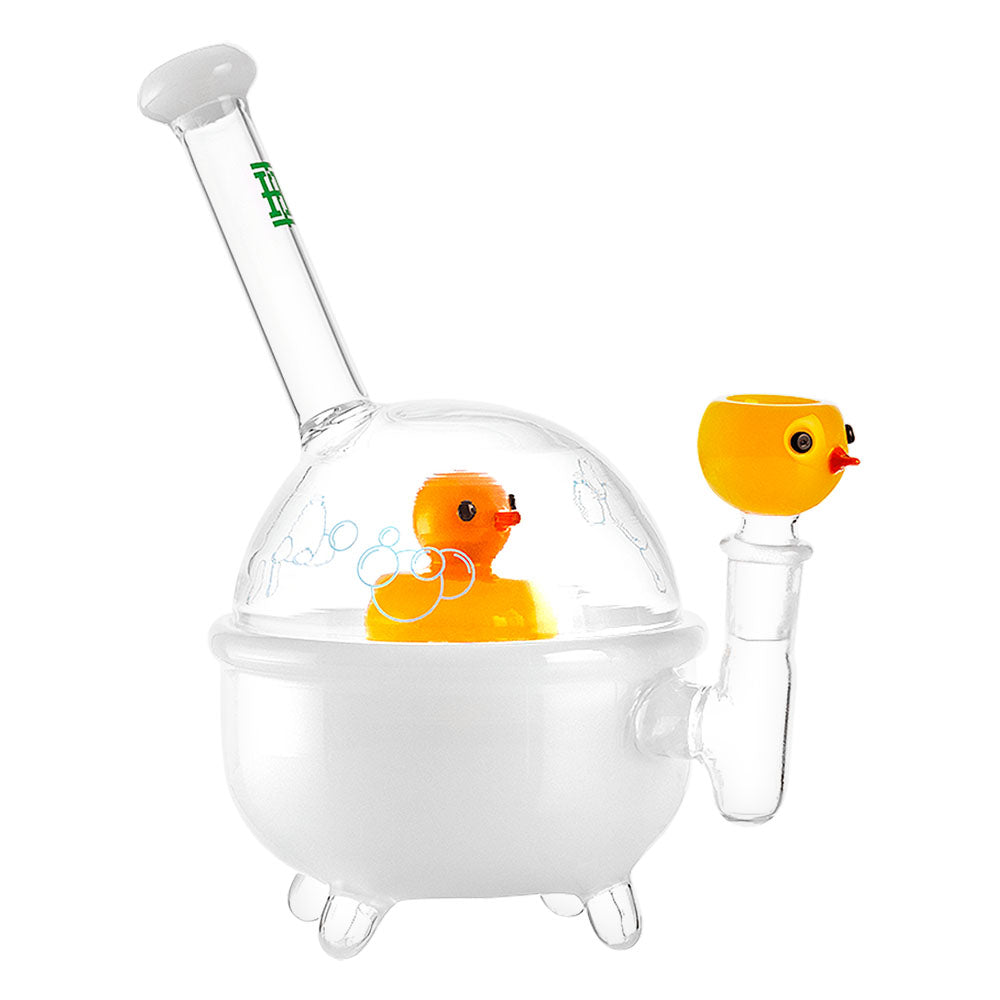 Hemper Rubber Ducky Water Pipe, Borosilicate Glass, Front View on White Background