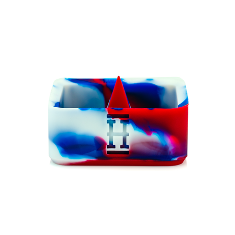 Hemper Silicone Caché Ashtray in Red, White, and Blue - Front View on White Background