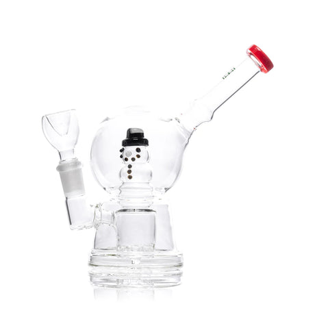 Hemper Snow Globe Bong in clear glass with showerhead percolator and red mouthpiece, side view