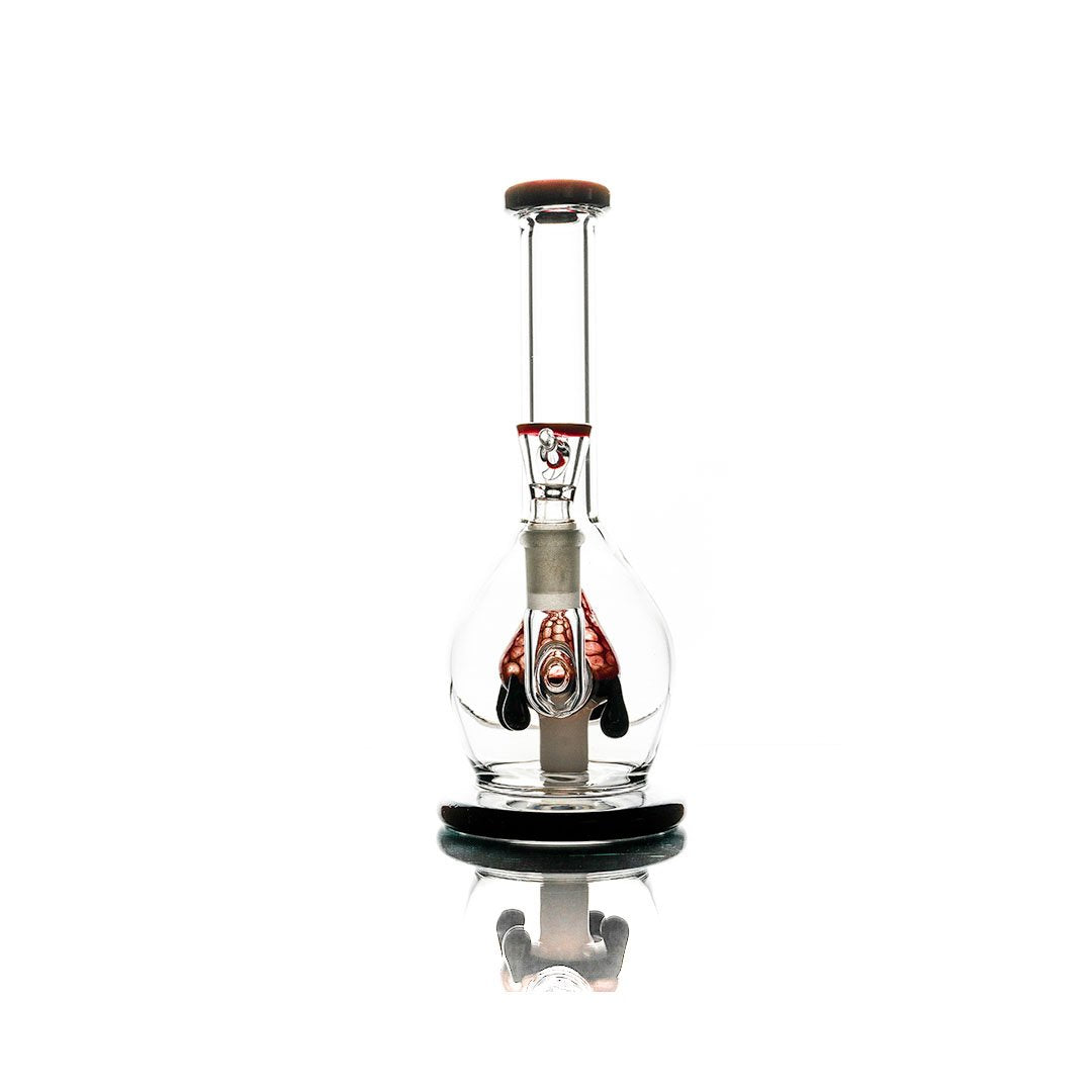 Hemper Strawberry Drip Bong in Black, Front View, 10" Tall with 14mm Joint