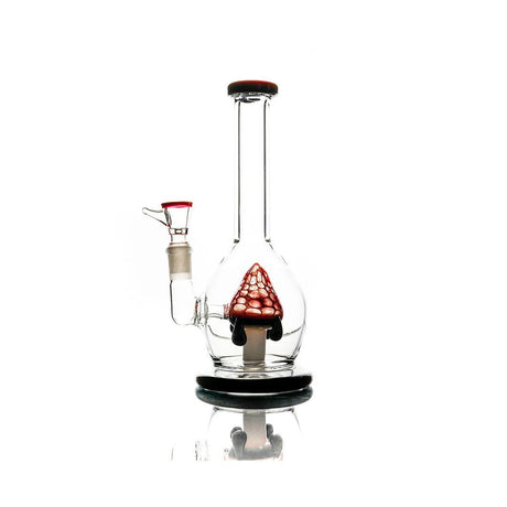 Hemper Strawberry Drip Bong with black accents, 10" tall, 14mm joint, front view on white background